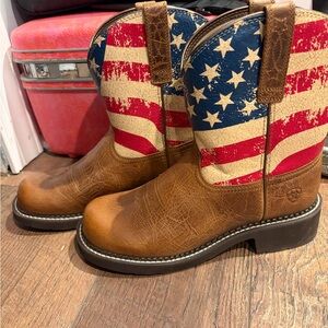 American Flag Western Ankle Boots - Brown & Patriotic Stars/Stripes